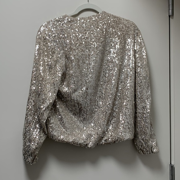 Zara Sequined Bomber Jacket In Beige Size Small - Picture 15 of 15